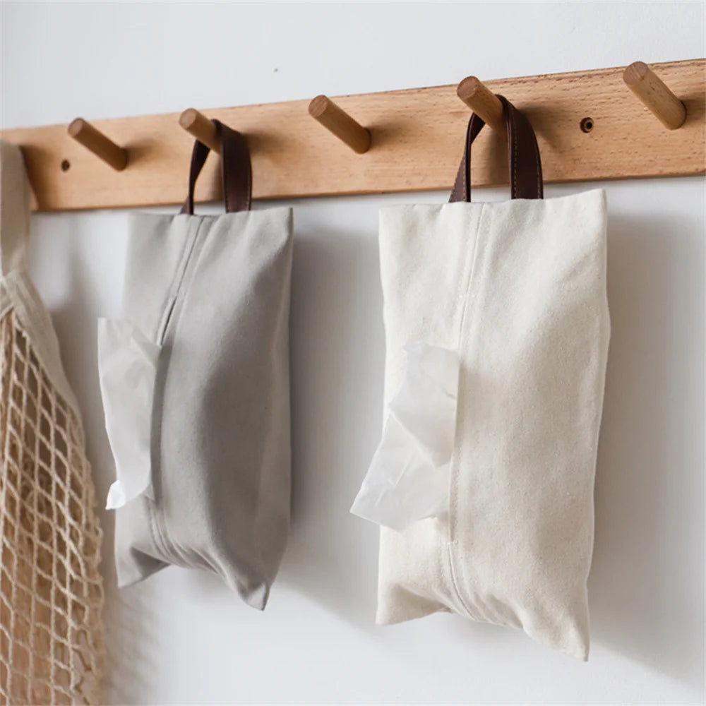 Japanese Style Hanging Napkin Holder Cover Cosmetic Box Case Canvas Cloth Tissue Box Pouch Organizer Home Office Car Accessories Oasis Select