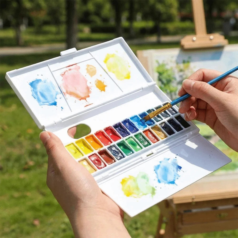 Foldable Watercolor Pigment Box Easy Open Artist Student Color Mixing Compartments Color Display Painting Tools Oasis Select
