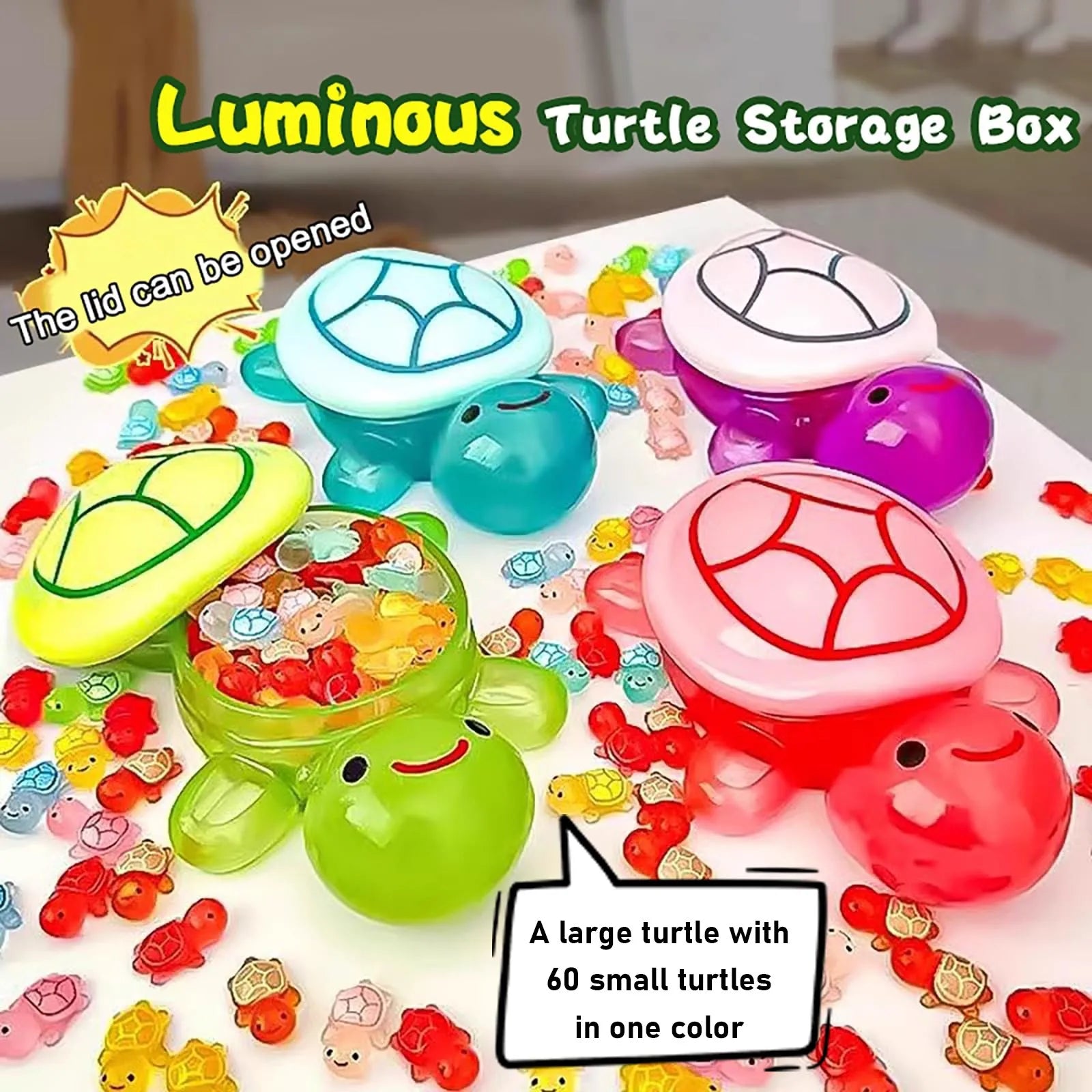 1PC Night Glow Large Turtle+60pcs Mini Luminous Turtles Figurines Resin Craft Glowing Turtle Storage Ornament Landscape Desktop Oasis Select