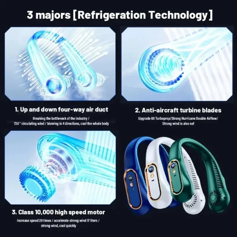 5 Gear Adjustable Neck Cooler Fan Wearable Bladeless Fan Rechargeable Cooling Fan for Cycling Hiking Travel Office Oasis Select