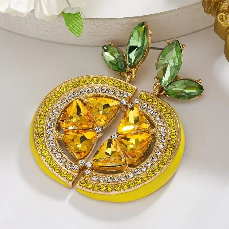 Summer Full Rhinestone Lemon Drop Dangle Earrings Fruit Pendant Stud Earrings Vacation Beach Party Jewelry Gift Oasis Select