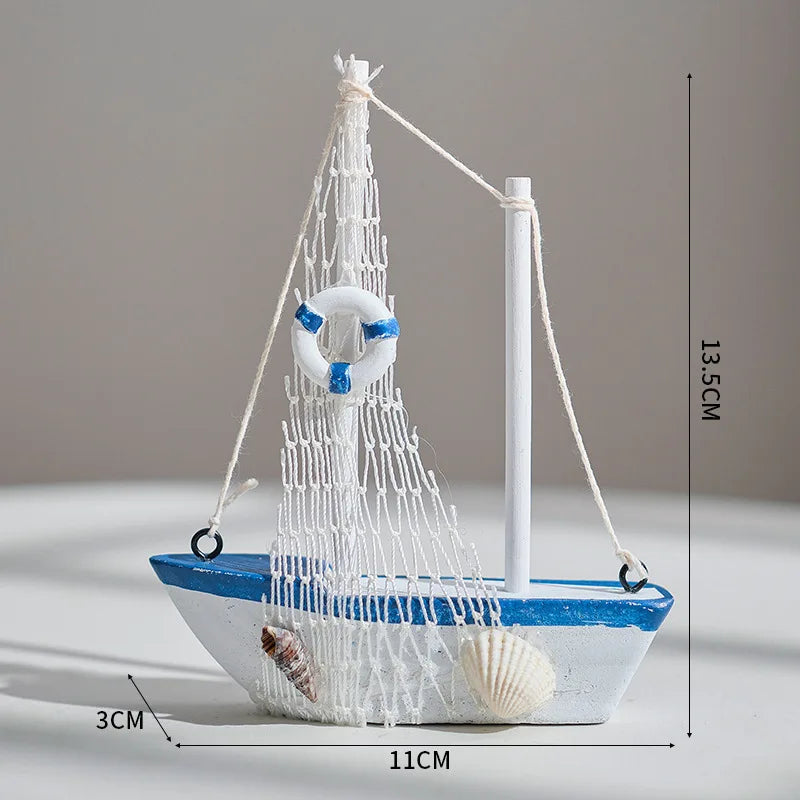 1pcs Mediterranean Style Sailboat Model Handmade Creative Home Decor Ornament for Living Room & Desktop Decoration Oasis Select A lifebuoys