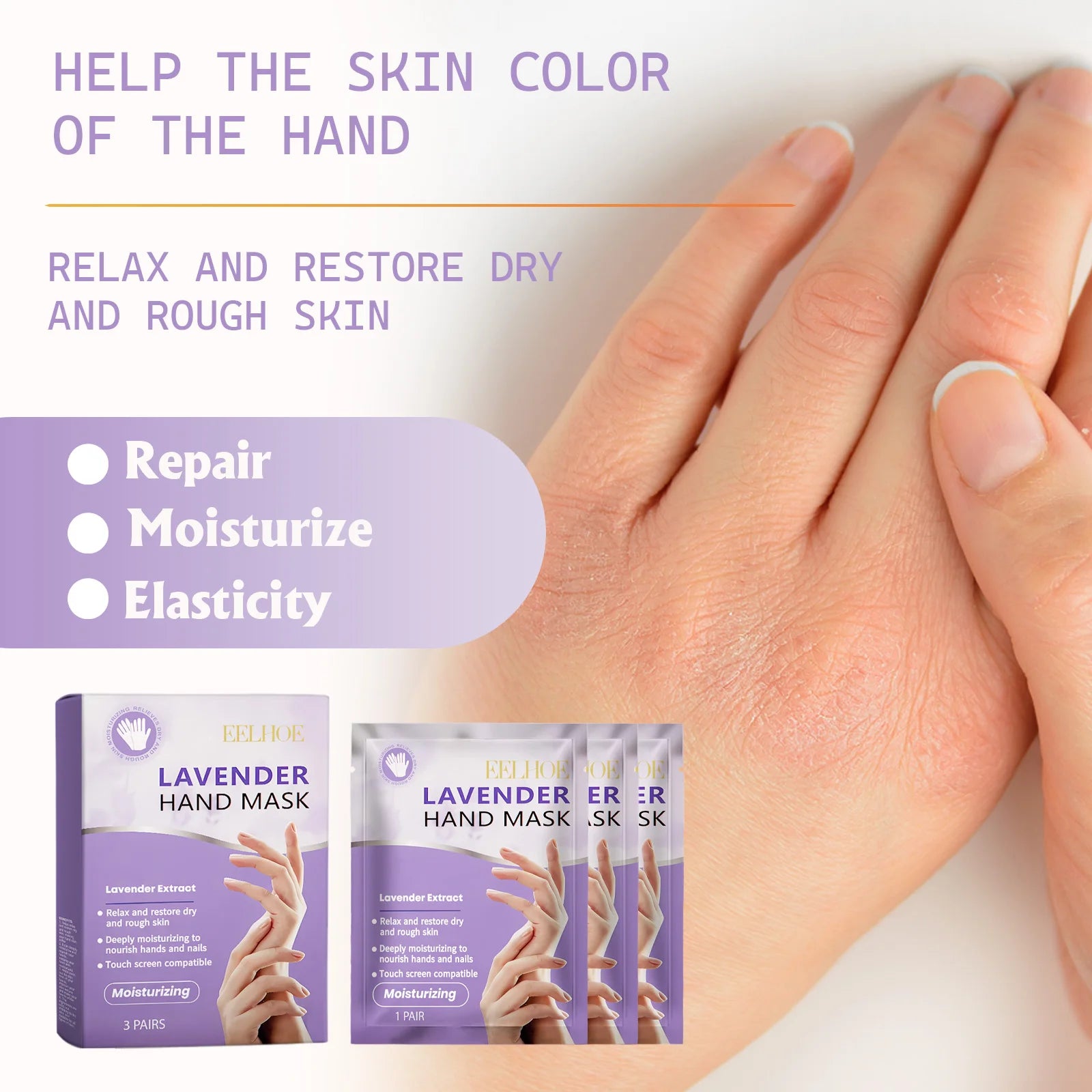 EELHOE Lavender Niacinamide Hand Mask – Moisturizing 3 Pairs Hand Mask Oasis Select