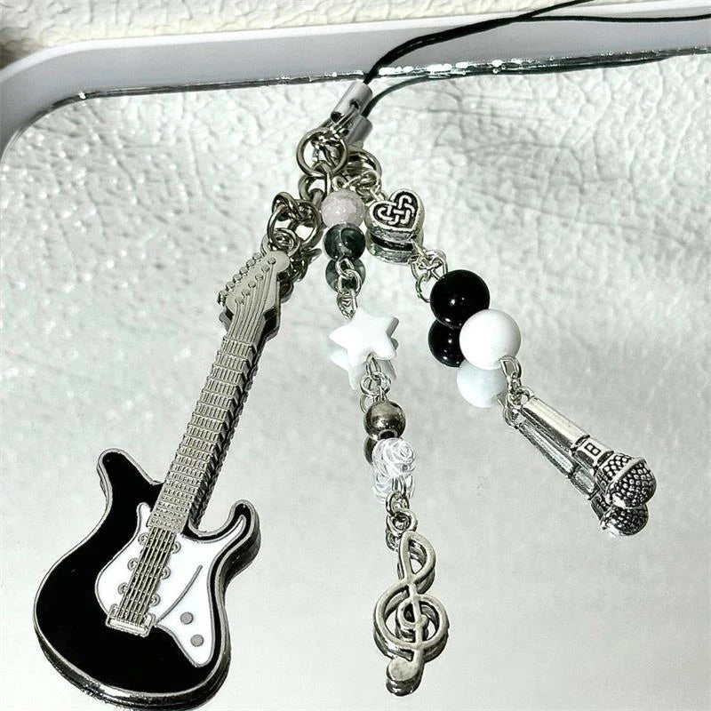 Guitar & Microphone Keychain Bag Charm | Music Lover Gift