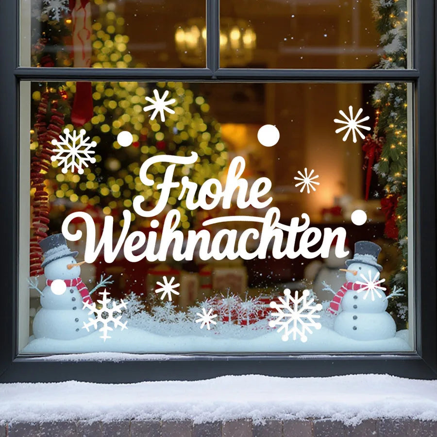 2026 Christmas New Santa Claus Snowman Spanish and German Holiday Greetings Window Display Static Window Stickers Oasis Select