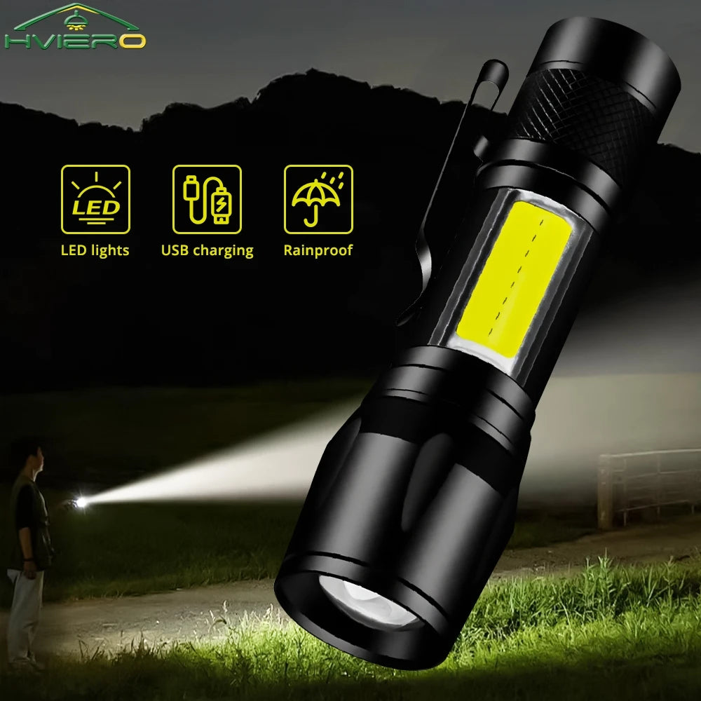 HVIERO Mini Rechargeable LED Flashlight 3W Waterproof T6 Torch