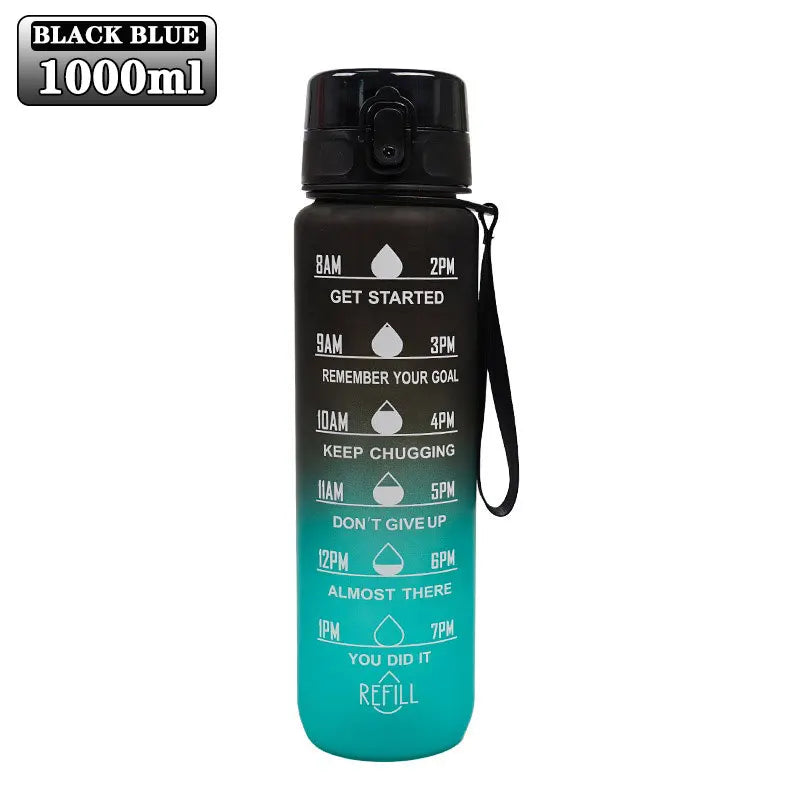 900/1000ml Sports Bottle with Time Scale Outdoor Gradient Color Sports Bottle Portable Fitness Motivational Straw Mug BPA Free Oasis Select Black blue 900-1000ml