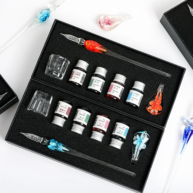 Flower glass dipping pen, student stationery, glass pen, crystal glass pen, birthday gift pen set Oasis Select