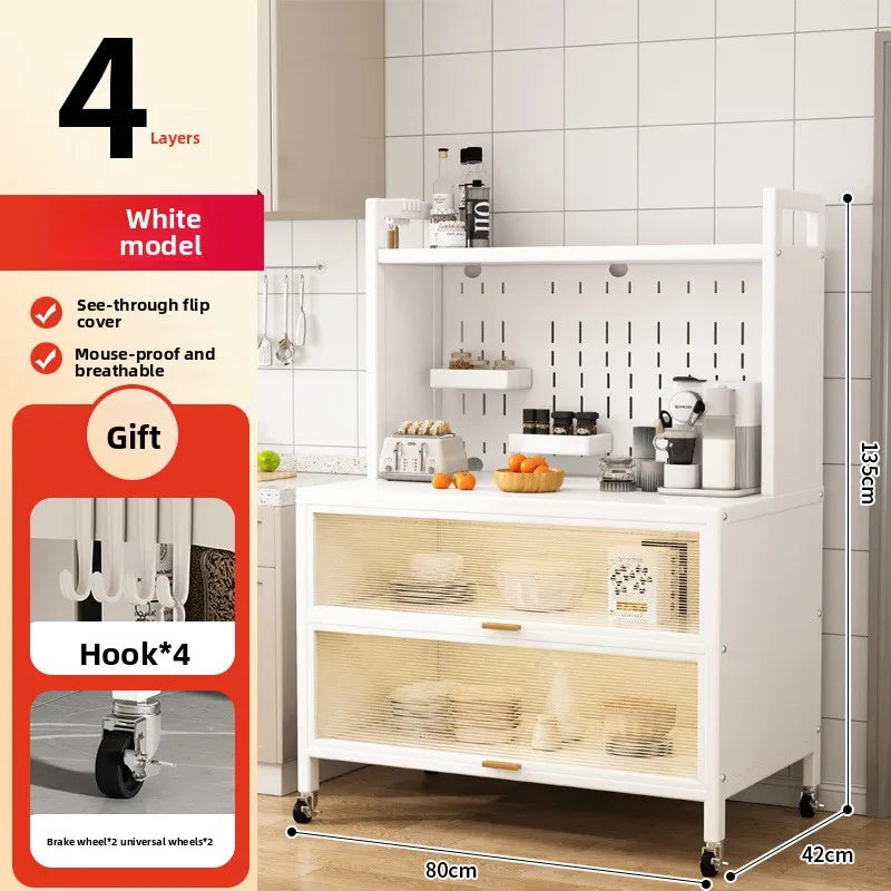 Dustproof side cabinets, shelves, multi-layer floor cabinets, small appliances, microwave ovens, multifunctional storage racks Oasis Select 4-White-80