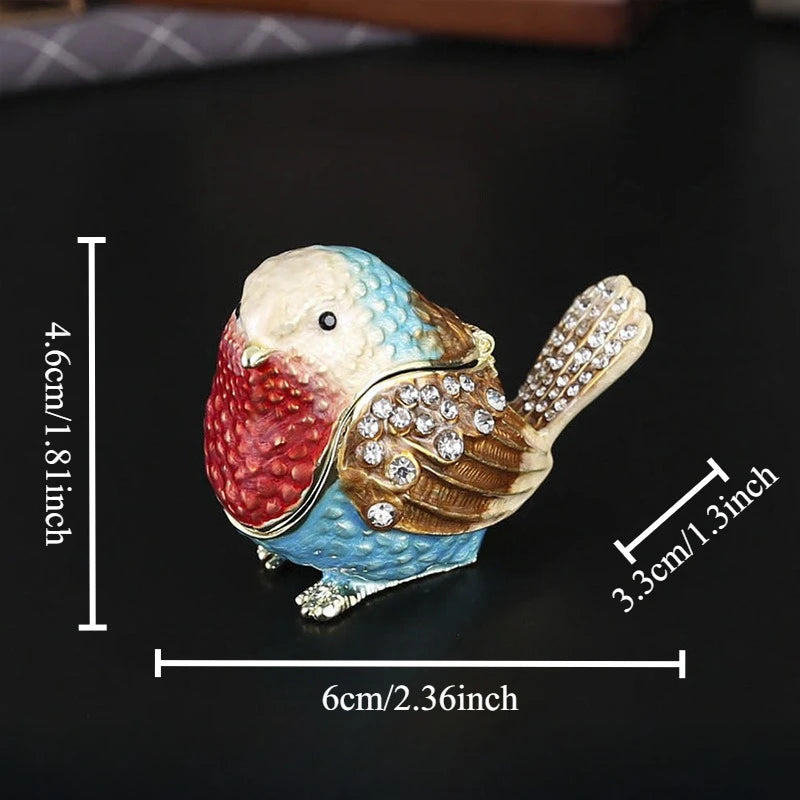 Sparrow Jewelry Box Flip Cover Dust-proof Ring Earring Storage Box Enamel Metal Handicraft Ornaments Oasis Select blue