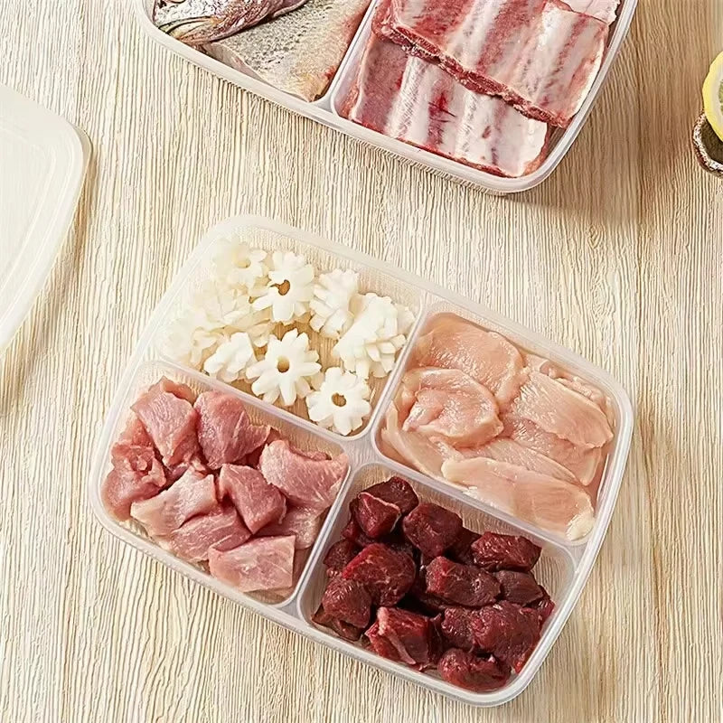 4-Compartment Fridge Food Storage Box with Lid | Freezer Safe Food Storage Container Oasis Select
