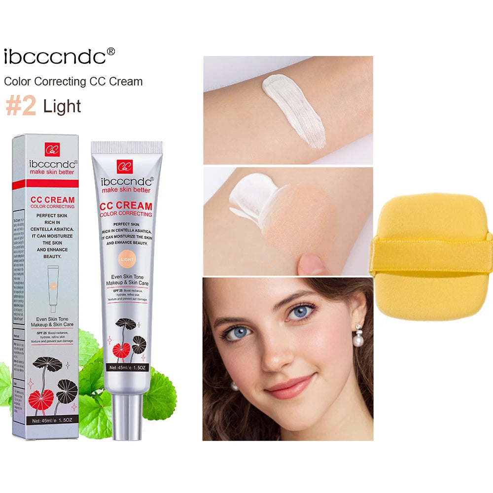 45ml Color Correcting CC Cream & Free Puff Centella Asiatica Repair BB Cream Concealer Whitening Liquid Foundation Cosmetics Oasis Select light1pc Free Puff