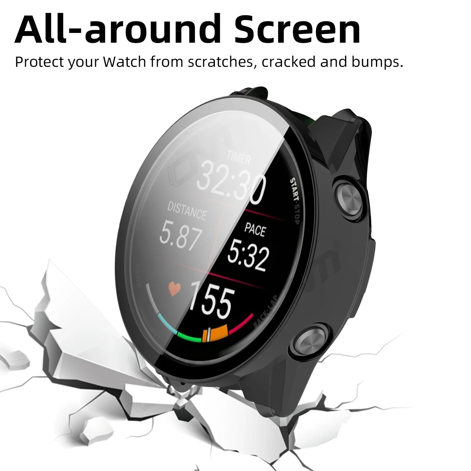 Garmin Forerunner 970 570 Tempered Glass & PC Bumper Case Watch Screen Protector Oasis Select