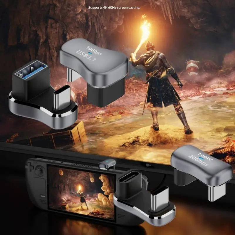 1Pcs Type C Male To Female 20Gbps PD 140W Fast Charging Converter 180 Degree Angle USB C Adapter For Steam Deck Accessories Oasis Select