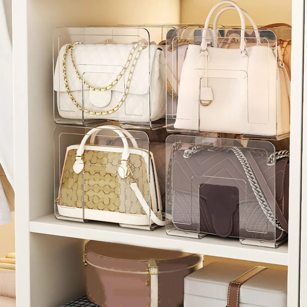 Handbag storage rack Organizer 4 Slots Transparent Closet Purse Storage rack Acrylic wardrobe Bag storage holder Purse Display Oasis Select