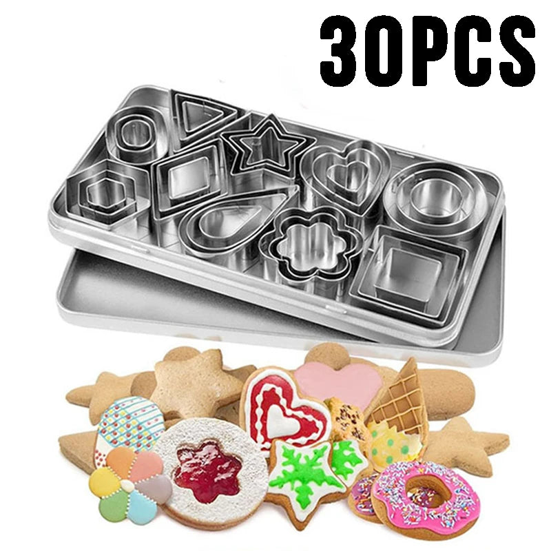 30-Piece Mini Stainless Steel Cookie Cutters Set – 10 Shapes Cookie Cutter Set Oasis Select