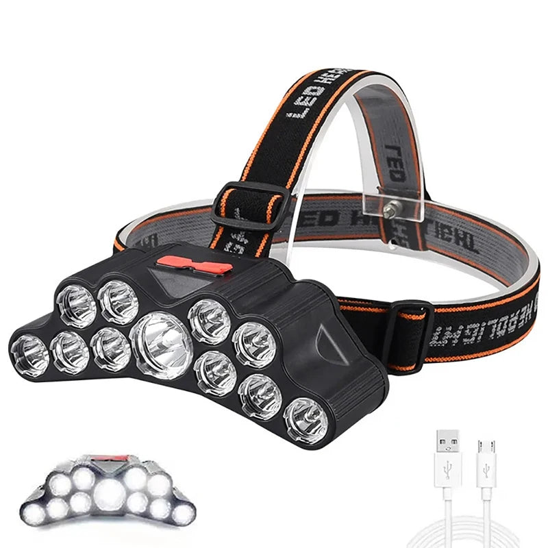 Ultra-bright 5/11 LED Headlight Type-C Rechargeable Headlamp with Battery Waterproof Flashlight Outdoor Camping Fishing Lighting Oasis Select 1 PC