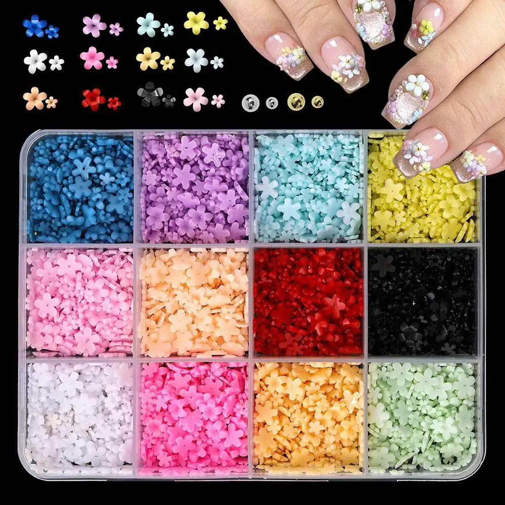 3D Acrylic Flower Nail Charms – Floral DIY Nail Art Decor Set Nail Art Charms Oasis Select E- 12 gird