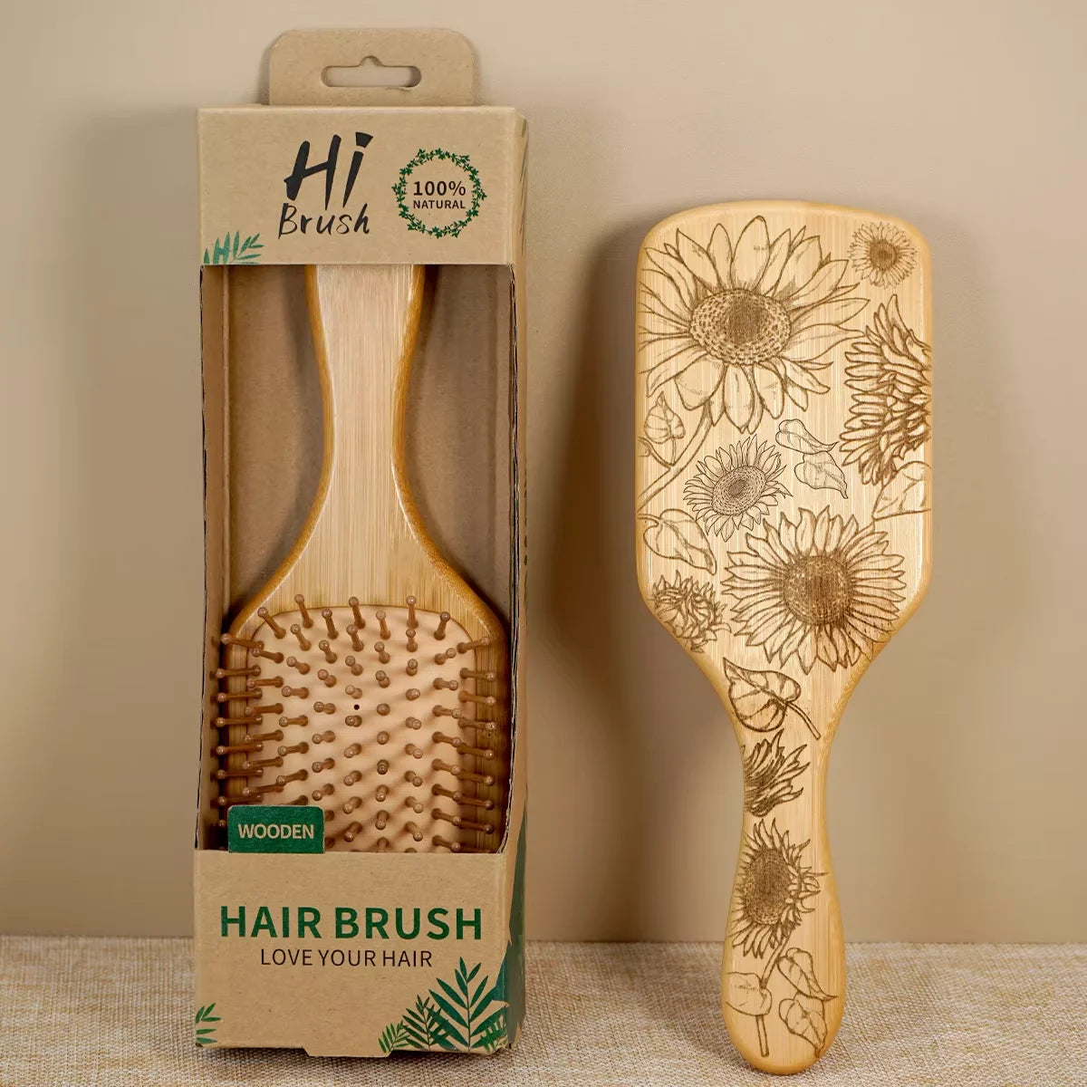 1pc Natural Bamboo Square Comb with Sunflower Print - Anti-Static Hairdressing Comb for Bridal Party Gifts/Daily Care Oasis Select 887-4bxrk-HZ3