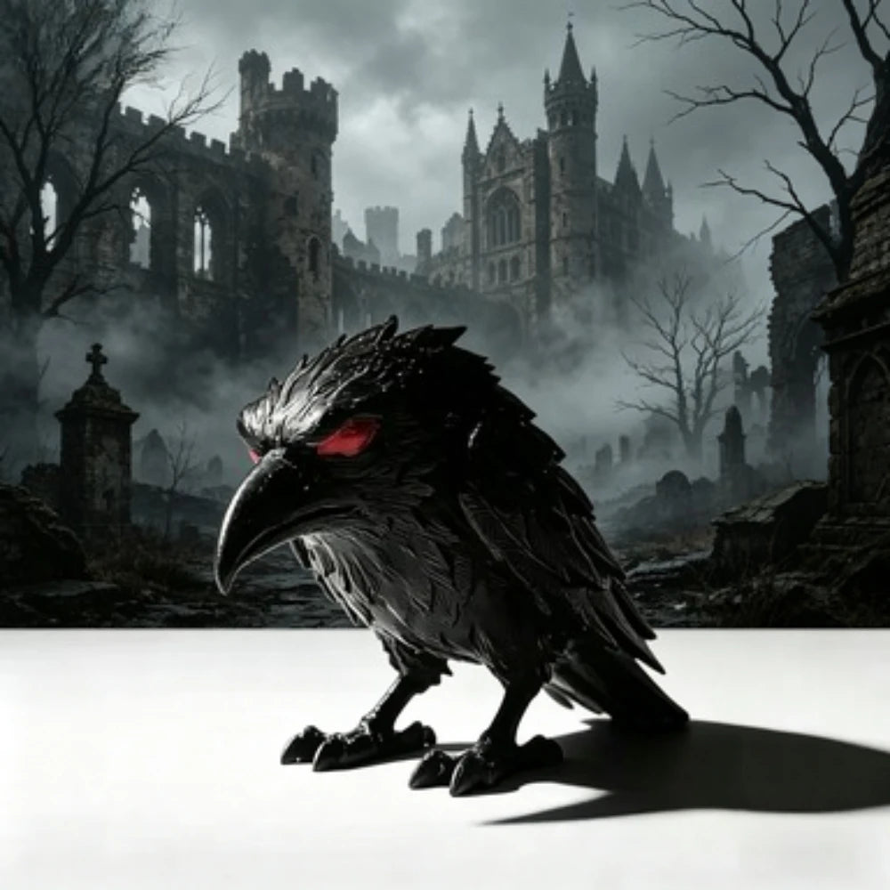 3D Printed Gothic Raven Statue for Halloween Weird Dark Art Crow Figurine Indoor Home Tabletop Desktop Aesthetic Decor Ornament Oasis Select