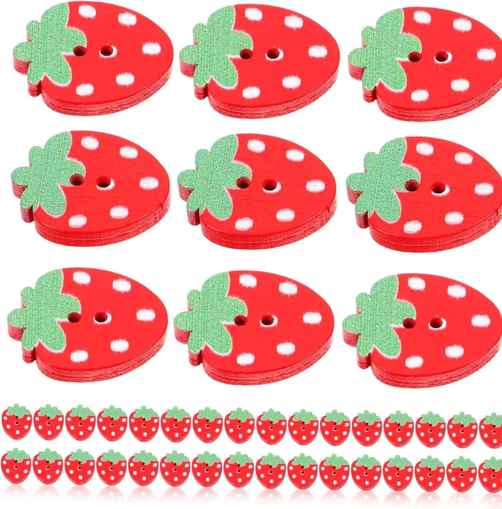 Strawberry Wooden Buttons 10/50Pcs – Double Hole DIY Sewing