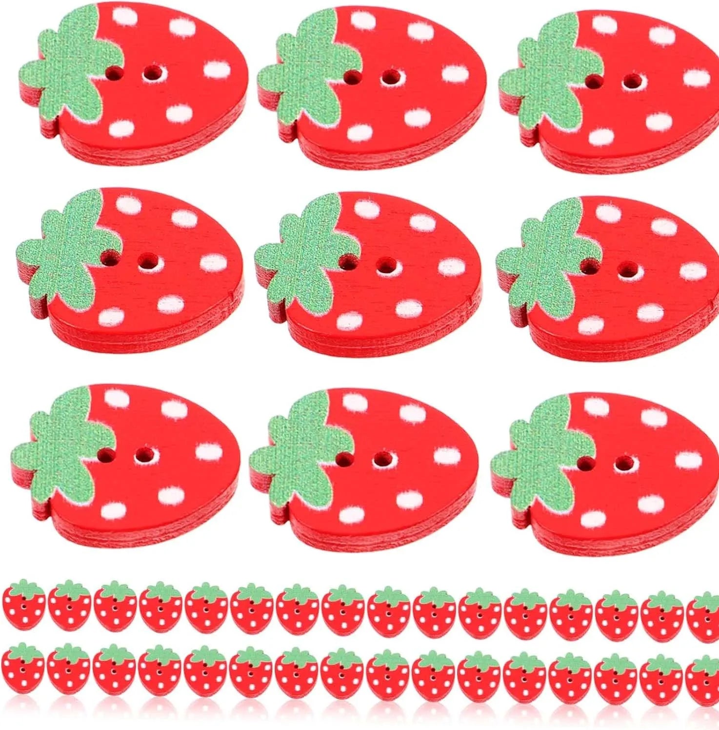 Strawberry Wooden Buttons 10/50Pcs – Double Hole DIY Sewing