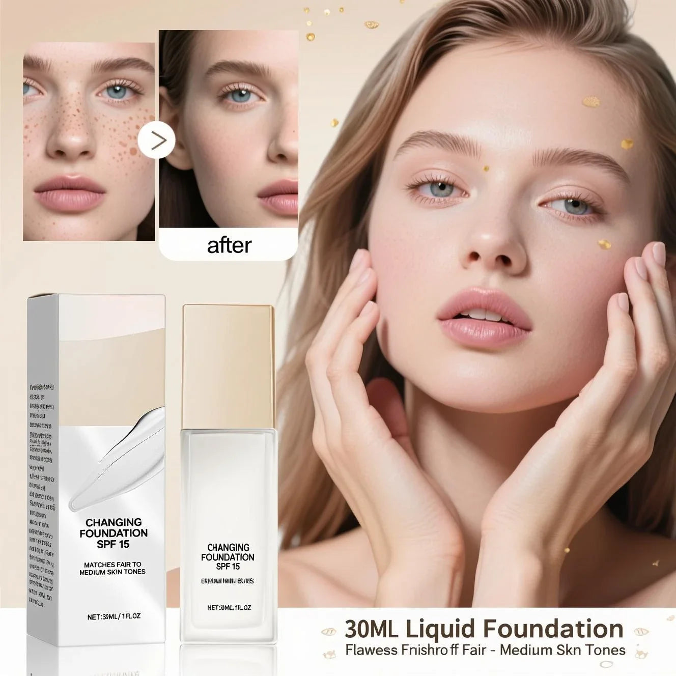 SPF15 Liquid Foundation with Hyaluronic Acid – Natural Coverage