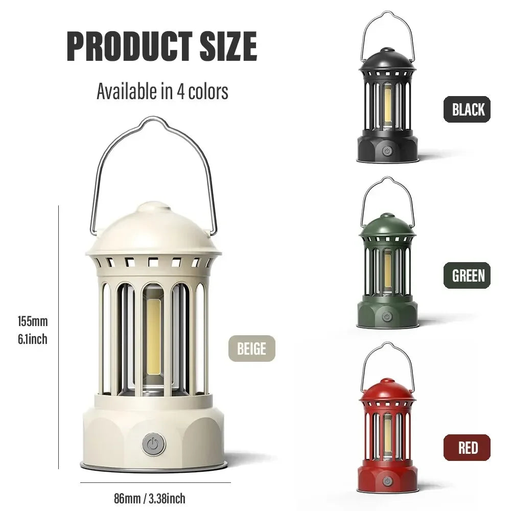 European Roman Pillar Vintage Camping Lantern Flashlight Rechargeable Lamp With Hook Warm White Light For Camping, Exploring Oasis Select
