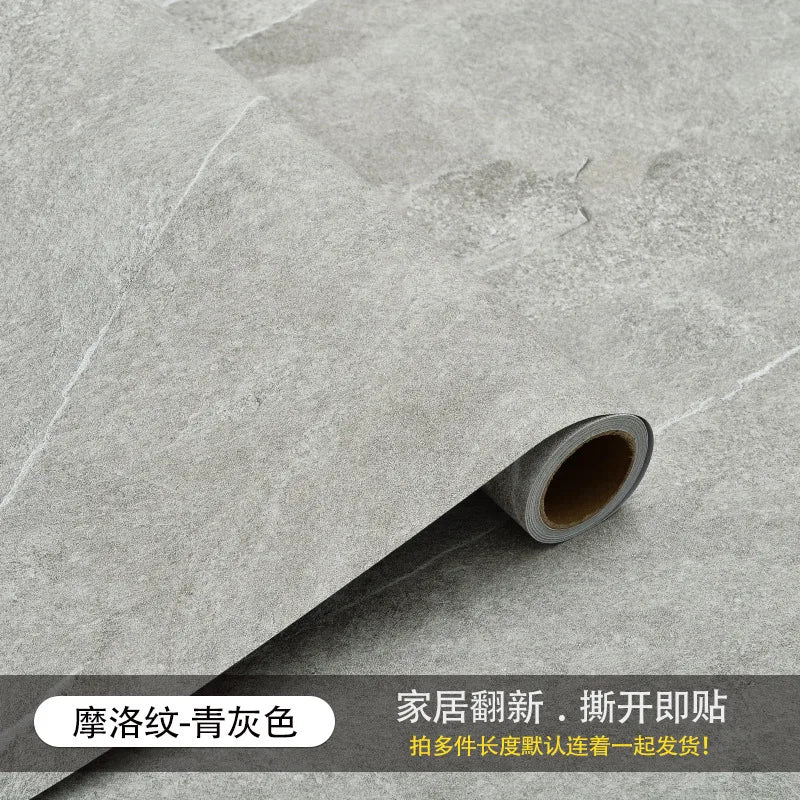Self-adhesive Wall Paper Wall Waterproof Wear-resistant Retrofit Decorative Background Wall Ground Stickers Room Decoration Oasis Select Bluish gray 40cm x 100cm