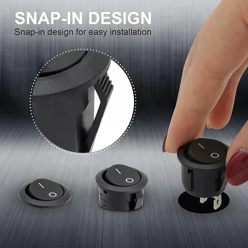20pcs Rocker Switch Black On Off 2 Pin Mini Round Toggle Switch 3A 250V 6A 125V Circle Switches For RV Car Truck Boat Oasis Select