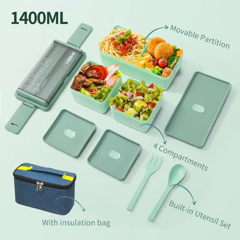 Double Layer Lunch Box with Storage Bag Leakproof Student Microwave Dinnerware Set with Fork Spoon Food Snack Storage Container Oasis Select