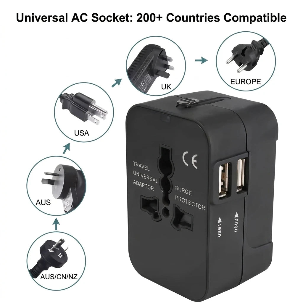 Dual USB Ports Universal Travel Adapter UK to EU Plug Wall Charger AC Power Converter for EU UK US AU Oasis Select