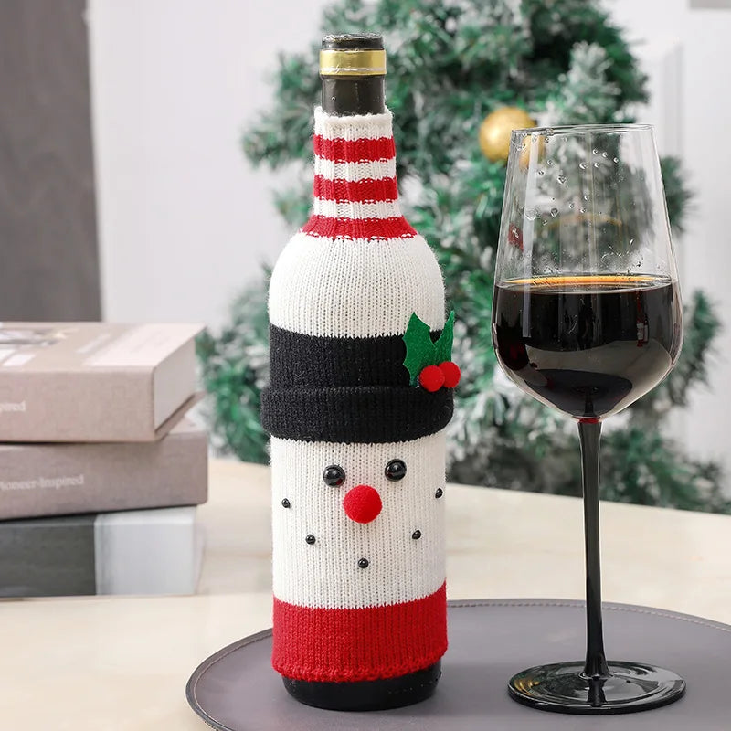 Christmas Knitted Wine Bottle Covers with A Snowman and Reindeer Atmosphere for Table Decoration Oasis Select snowman 2PCS 27x10x2cm