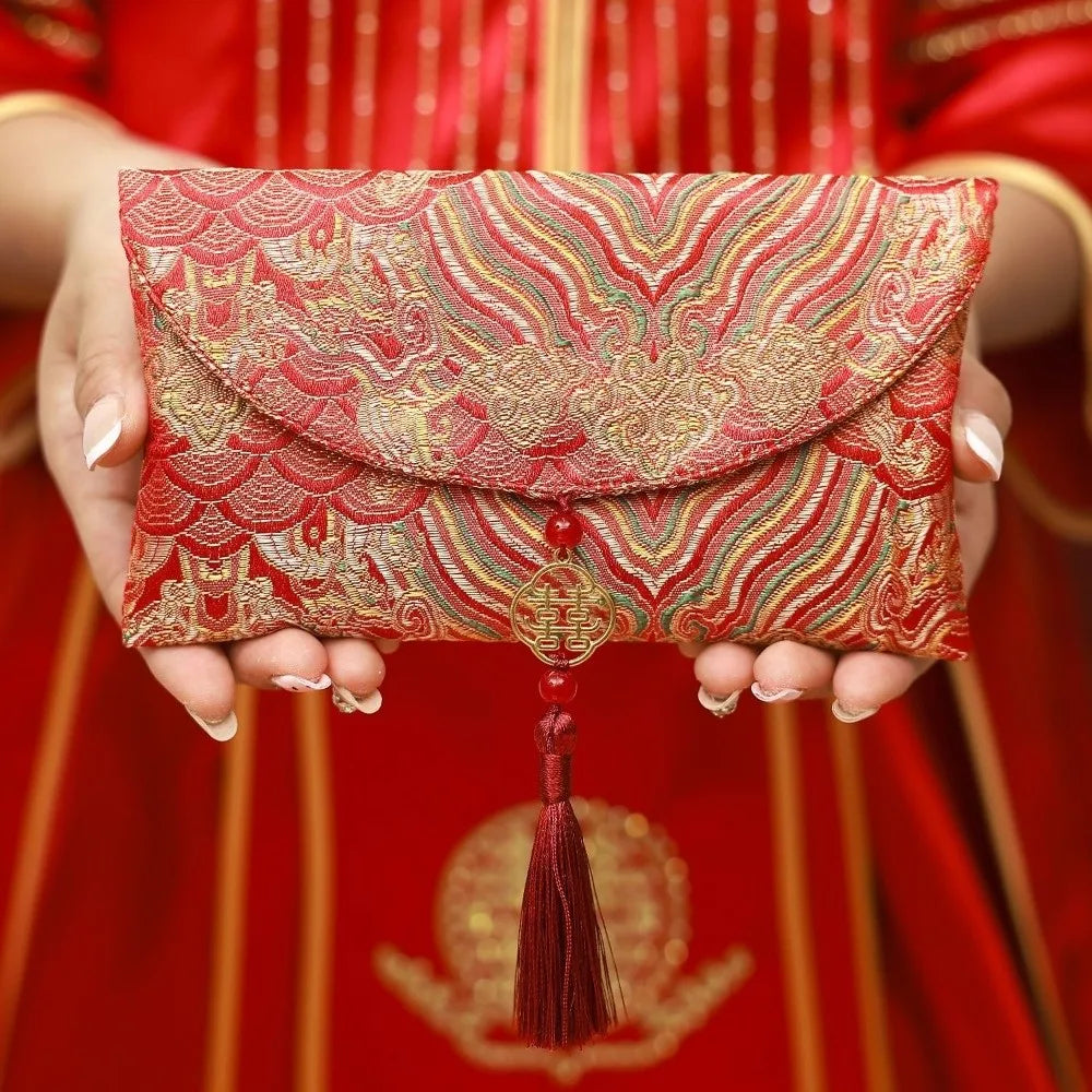 Traditional Spring Festival Red Envelope Embroidered Polyester Lucky Money Packet Tassel Thickened Wedding Hongbao Oasis Select Style 2 5x5x5cm