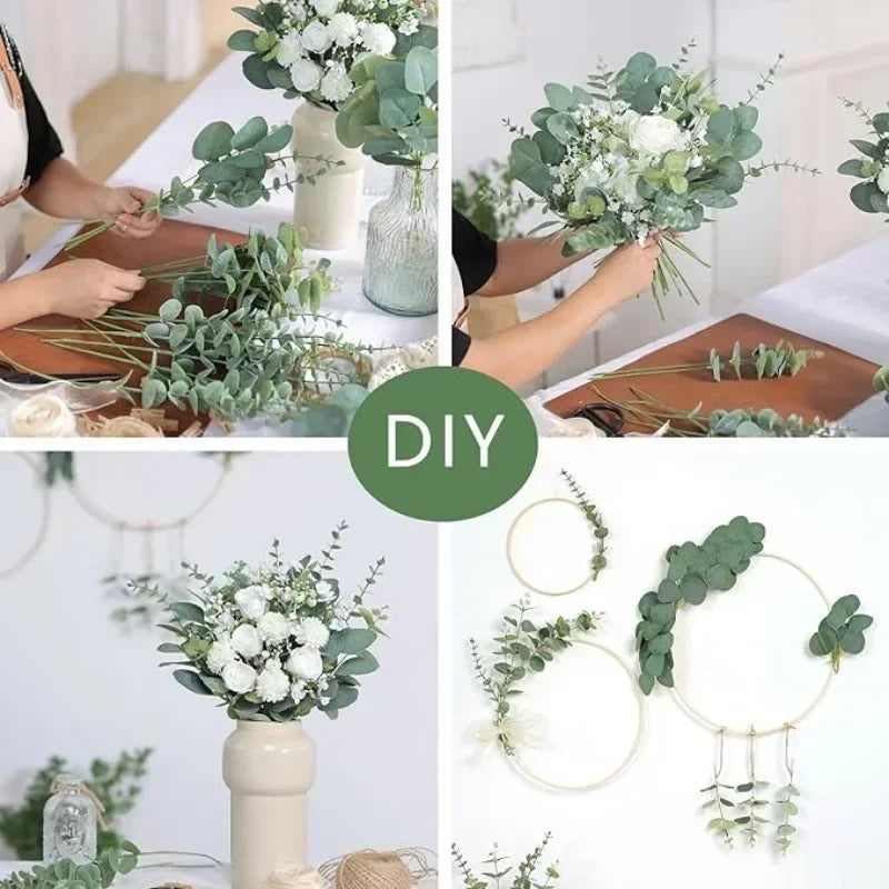 10-100PCS 3 Kinds Eucalyptus Leaves Artificial Silver Dollar Leaves Picks Dried Eucalyptus Home Decoration Party Decoration Oasis Select