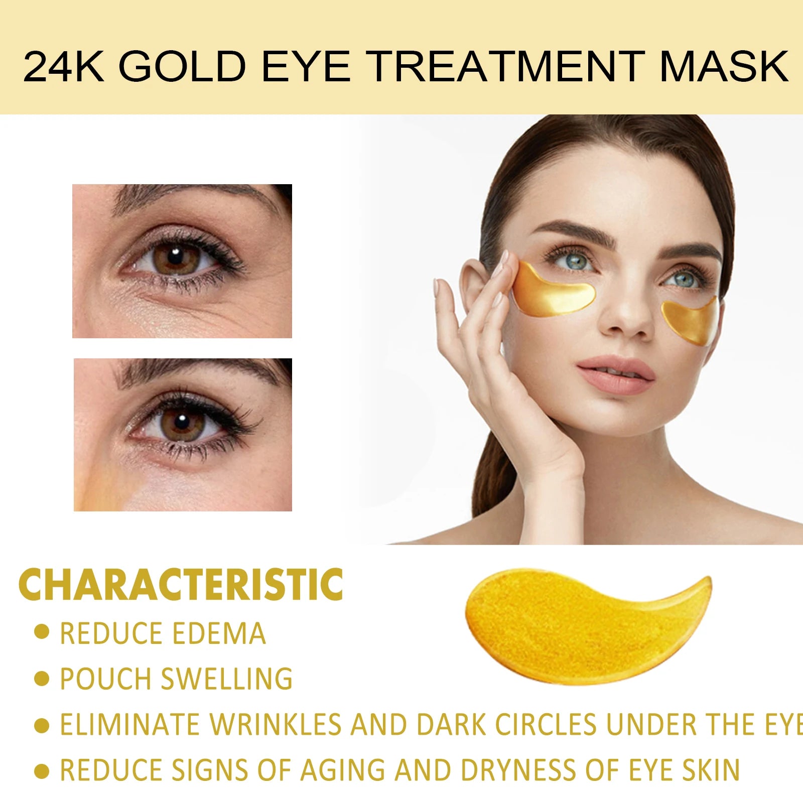 24K Gold Eye Mask Removal Eyes Bags Anti Dark Circles Eliminating Puffiness Moisturizing Firming Eye Skin Care Patches Oasis Select