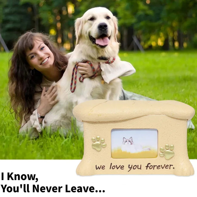 Resin Pet Urns Dogs Cats Cremation Urn Peaceful Memorial with Photo Frame Cremation Urns for Animal Ashes Funeral Pet Ashes Box Oasis Select
