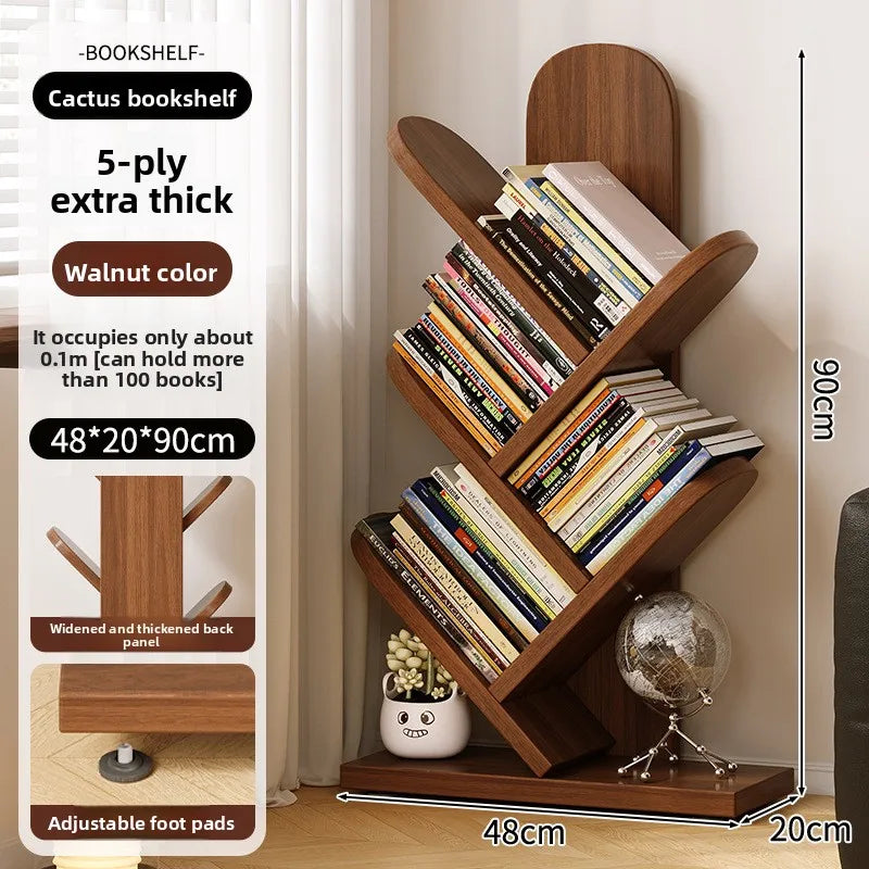 Bookshelf Creative tree-shaped floor-to-wall book picture book shelf Household multi-layer storage display shelf Simple bookcase Oasis Select Walnut five layers