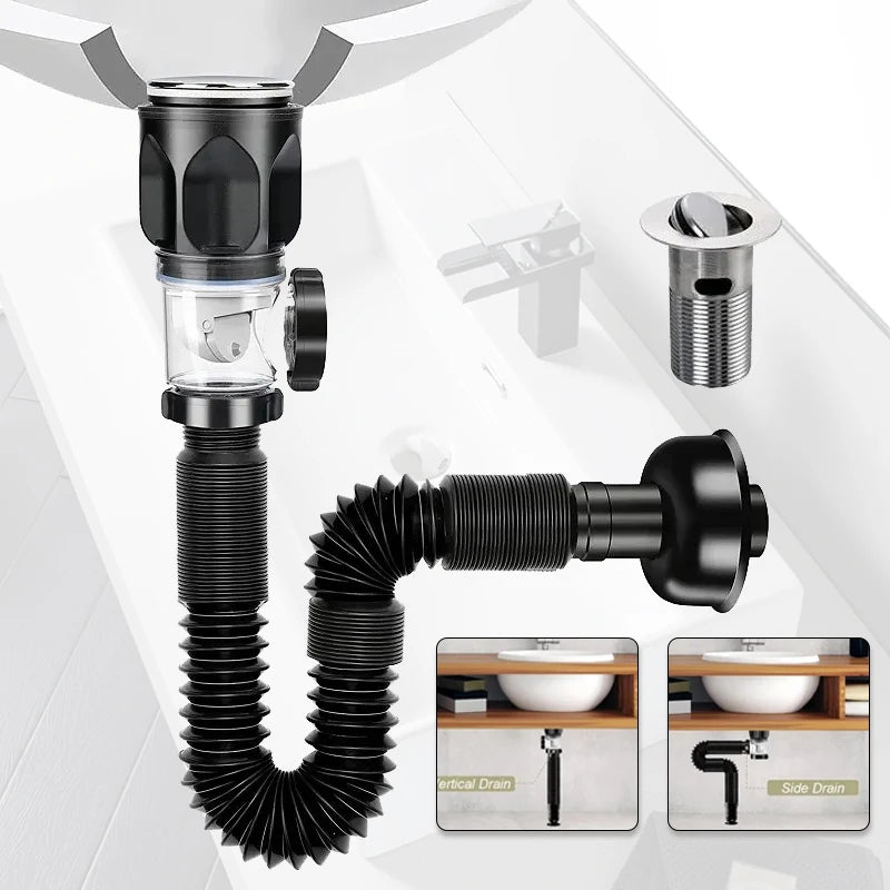 Flip-Top Kitchen Sink Drain Retractable Deodorizing Filter Flexible Downspout Bathroom Sink Anti Clogging Kitchen Accessories Oasis Select
