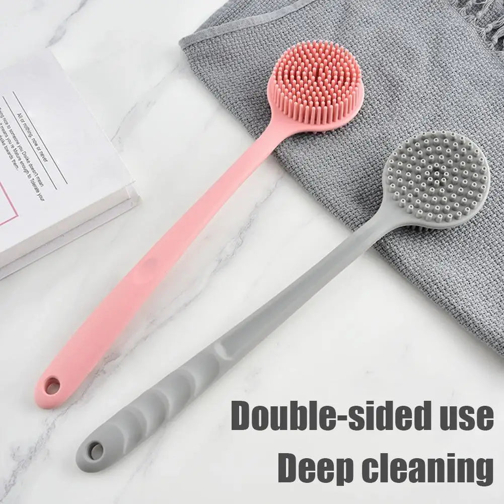 Long-Handle Silicone Bath Brush – Double-Sided Body Scrubber