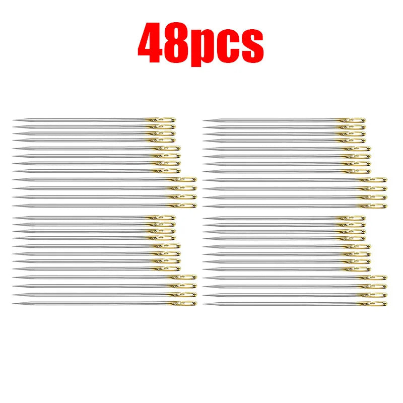 12/72pcs Side Hole Blind Sewing Needles Elderly Needles Hand Sewing Stitching Pin Stainless Steel DIY Home Self Threading Needle Oasis Select 48pcs