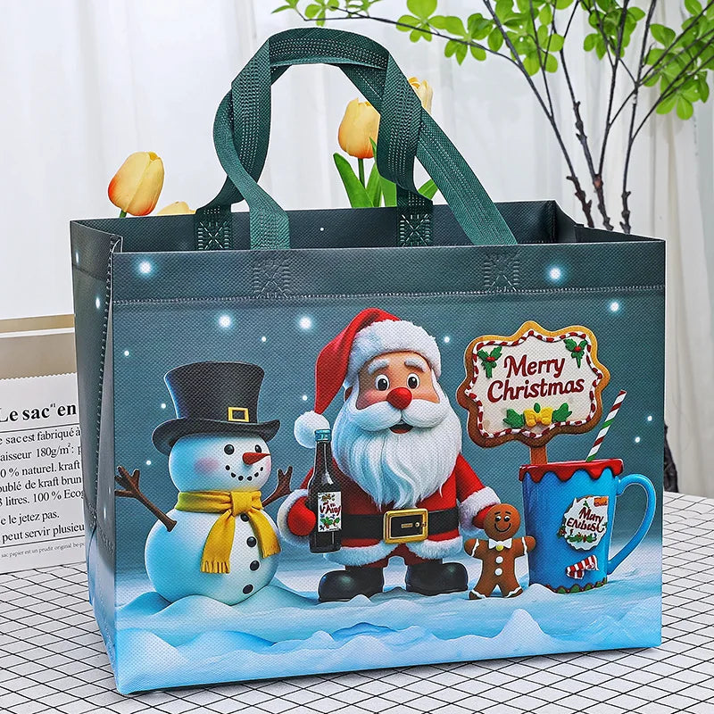 Christmas Snowman & Santa Non-Woven Gift Bag | Holiday Tote