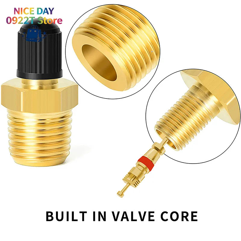 2Pcs Brass Air Inflator Adapter W/Valve Stem Inside 1/4" NPT (M) To Standard Schrader Valve (M) Tire Inflator Connector@#X Oasis Select