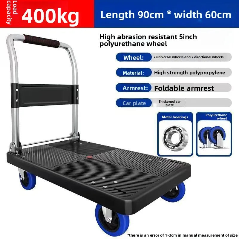 Trolley Folding Pull Goods Small Pull Truck Warehouse Trailer Portable Four Wheel Silent Handling Flat Truck Oasis Select Type 90B
