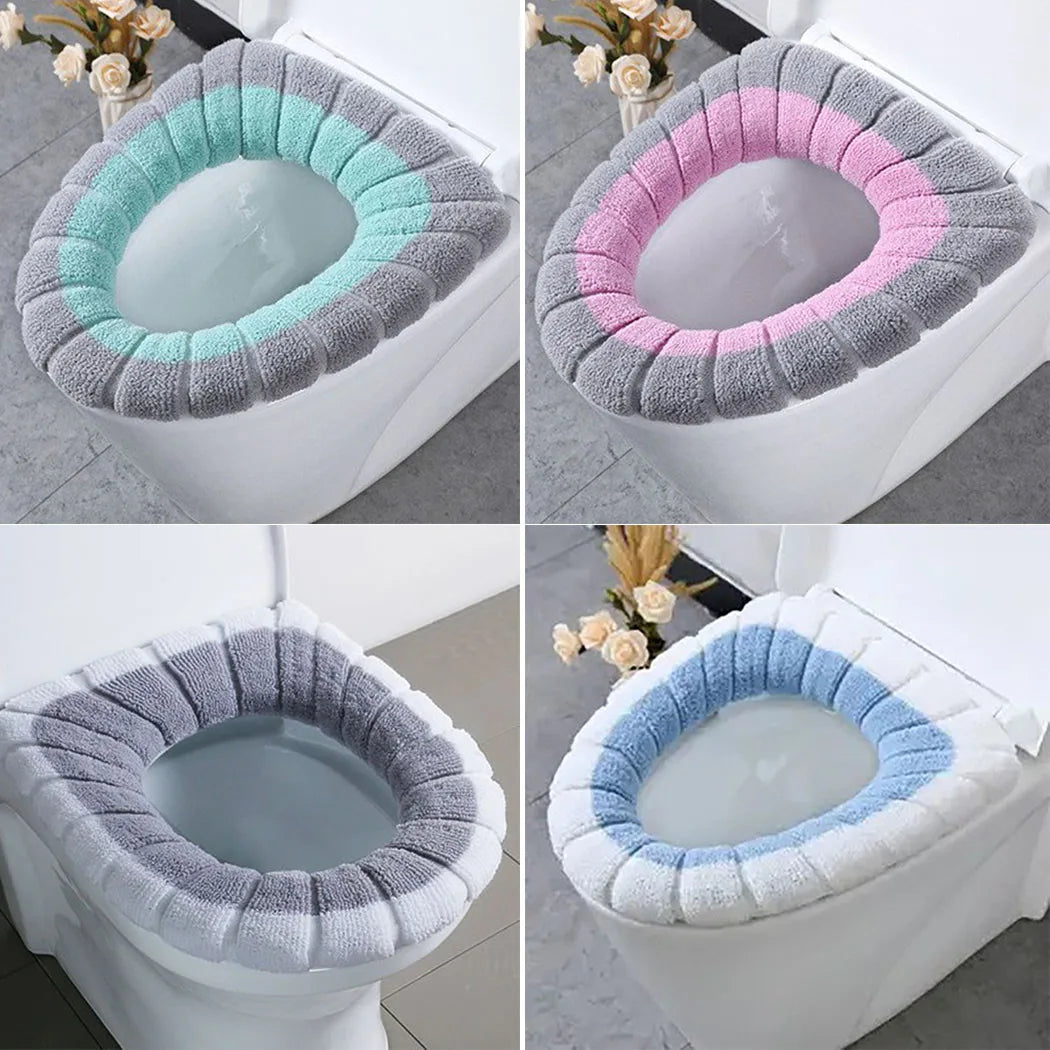 1Pcs Bathroom Toilet Seat Cover Mat Washable Warmer Bathroom Toilet Cushion With Handle Thicker Soft Knitting Closestool Pad Oasis Select
