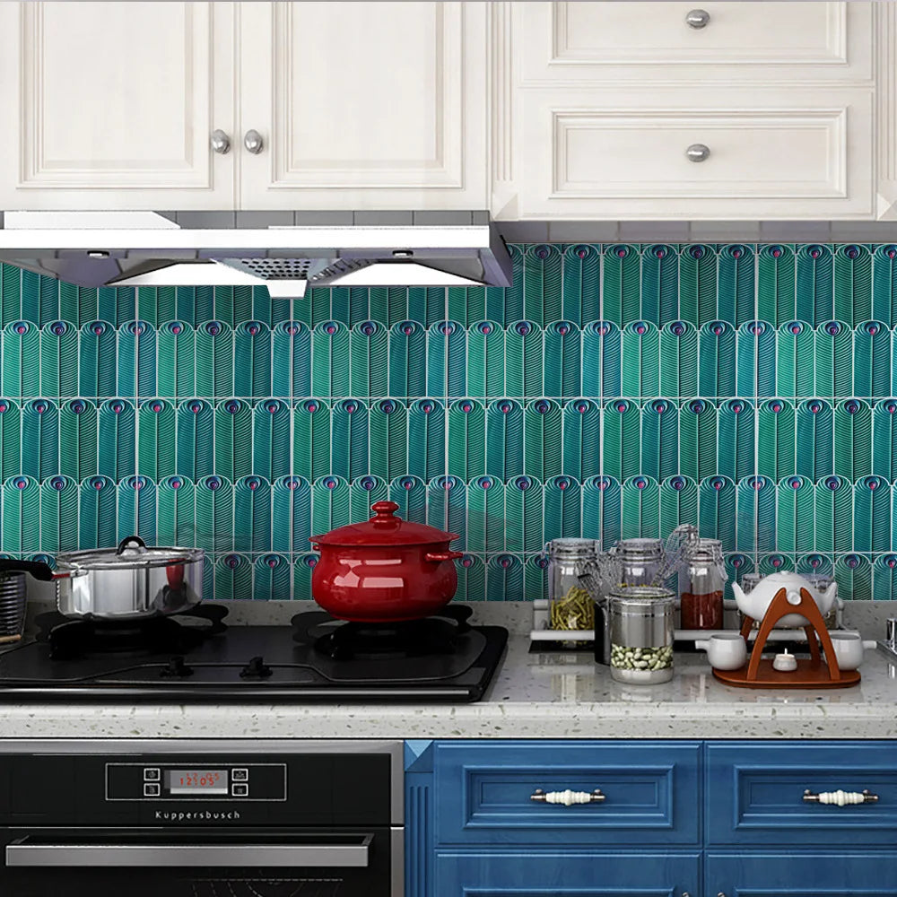 Covered with crystal film peacock feather pattern renovation home mural tile wall sticker Oasis Select