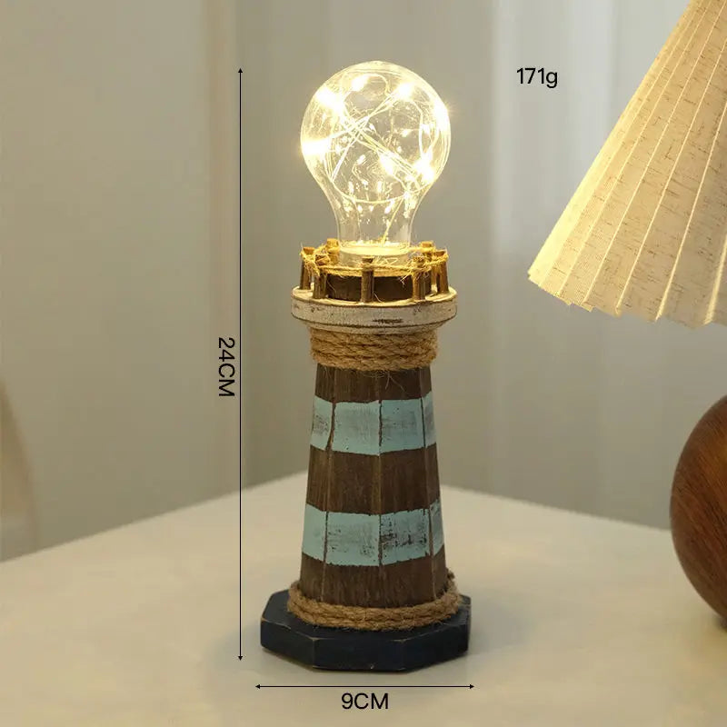Mediterranean Style Wooden Lighthouse Ornaments Creative Retro Desktop Jewelry Luminous Home Ornaments Old Gift Decoration Oasis Select A