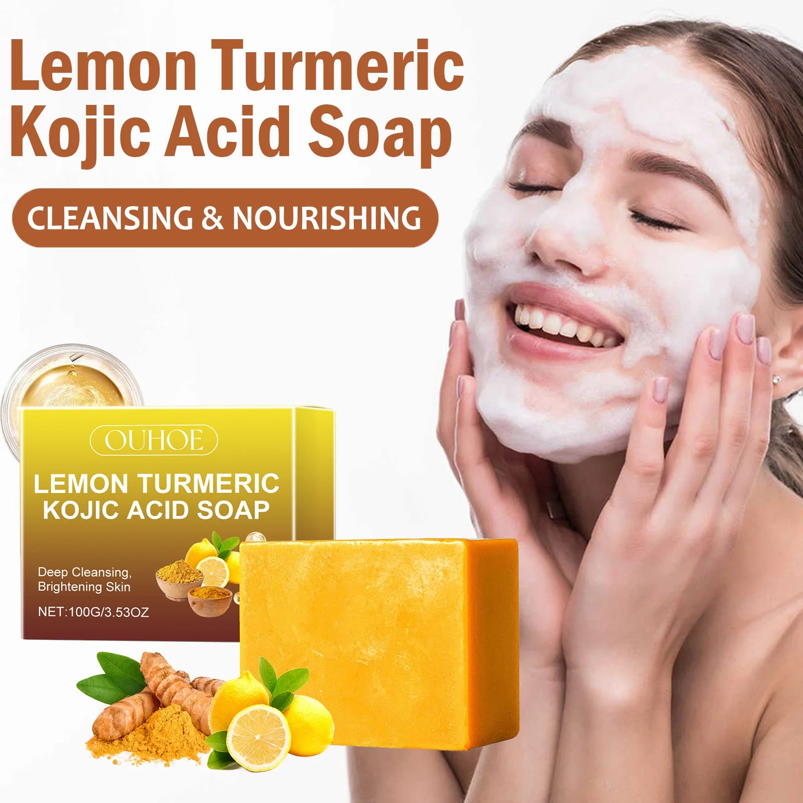 Lemon Turmeric Kojic Acid Soap Brightening Deeply Cleansing Glowing Body Rejuvenating Exfoliating Even Skin Tone Handmade Soap Oasis Select