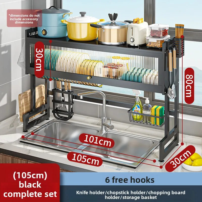 Kitchen Dust Sink Shelf Countertop Dish Shelf Dish Shelf Sink Dish Rack Drain Rack Oasis Select Black 105cm full set