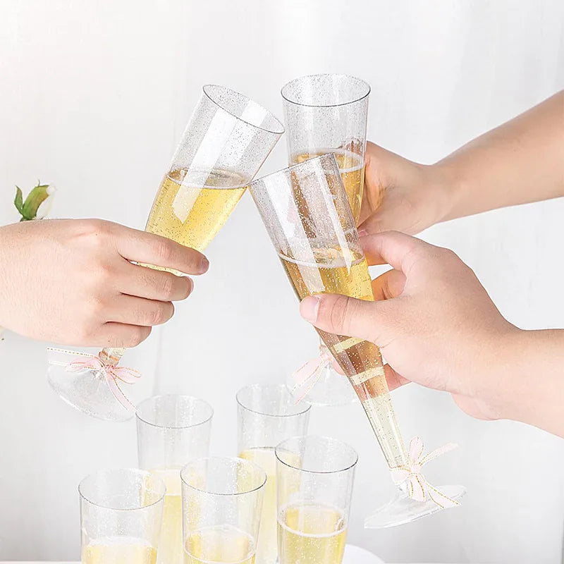 25/50Pcs Clear Champagne Flutes 5oz Plastic Glitter Champagne Flutes Reusable Stemmed Party Wine Cups Crystal Wine Cocktail Cups Oasis Select